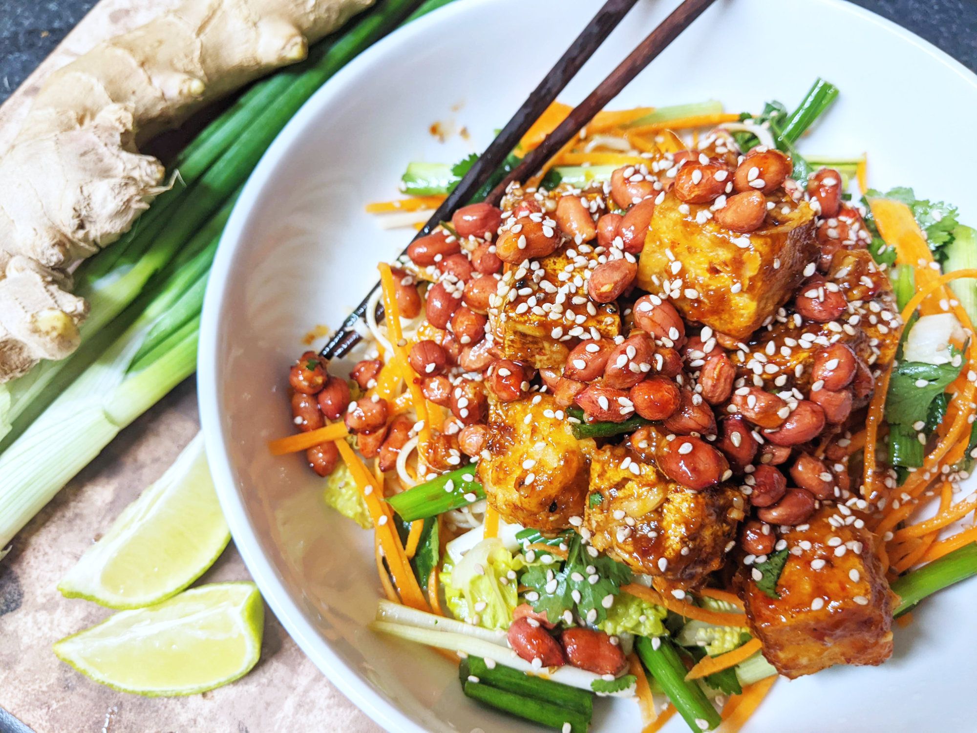 Spicy noodle salad with sticky tofu and peanuts Easton Chilli